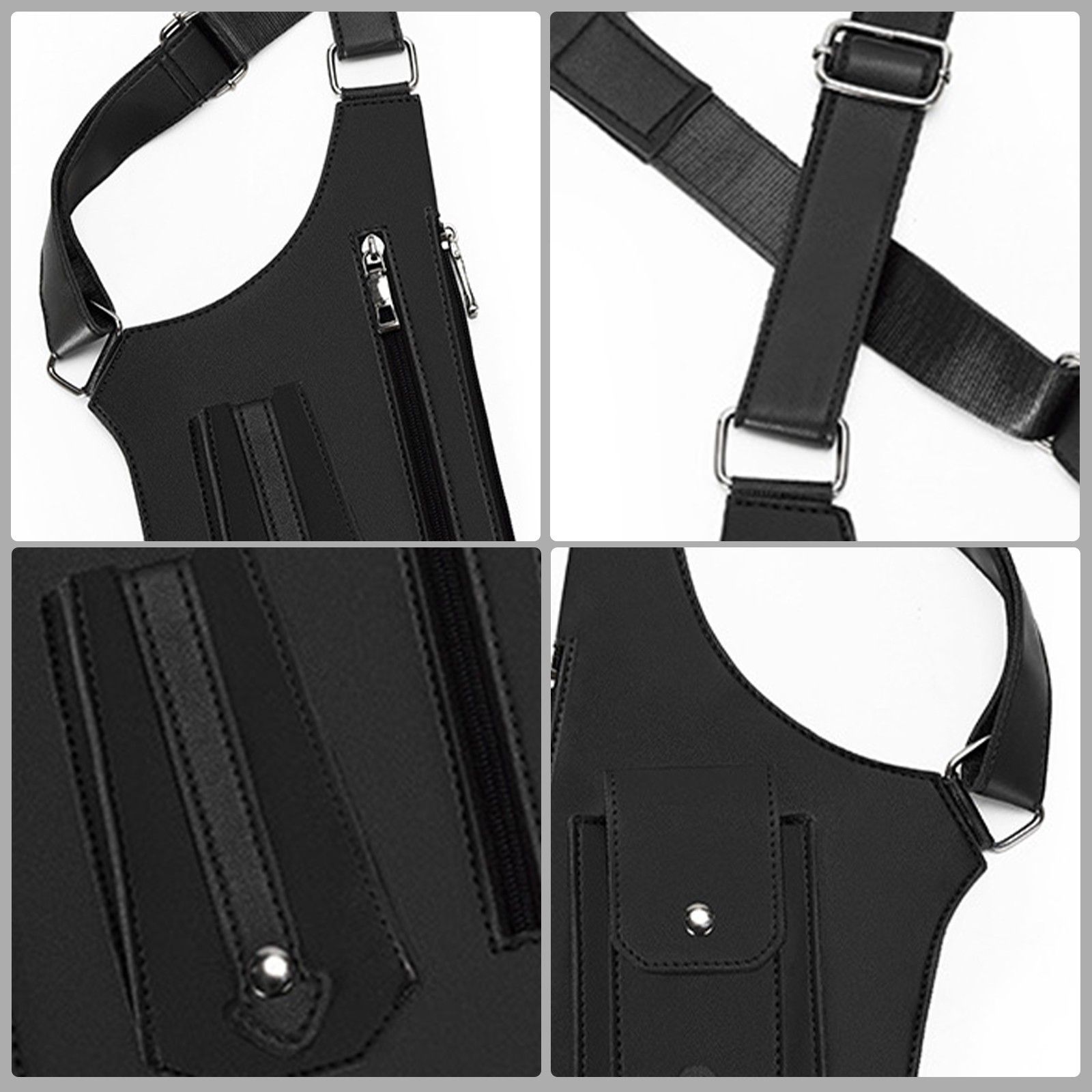 Men Double Shoulder Underarm Bag Anti Theft Holster PU Leather Travel Chest Bag
