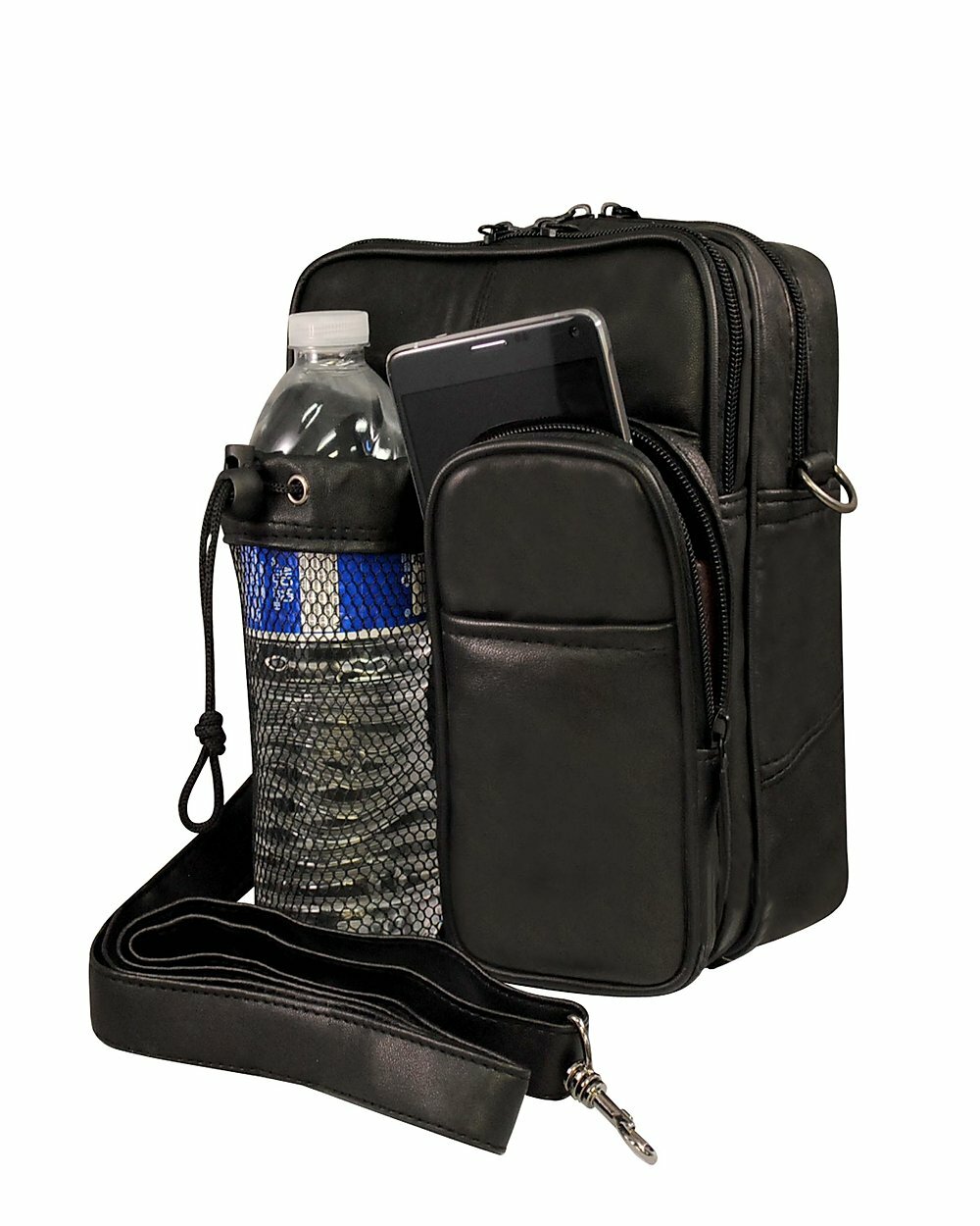 Black Genuine Leather Men’s Messenger Organizer Bottle Holder Bag US Seller