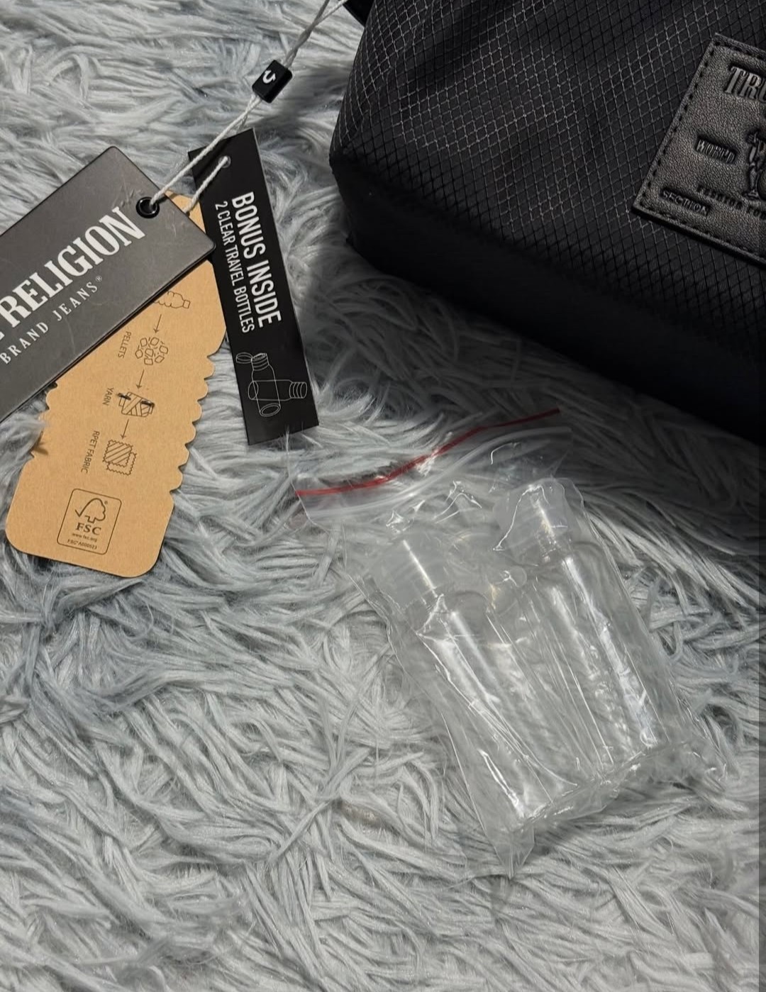 🔥 True Religion Men’s Toiletry Bag Black With Buddha Logo, 2 Travel Bottles NWT