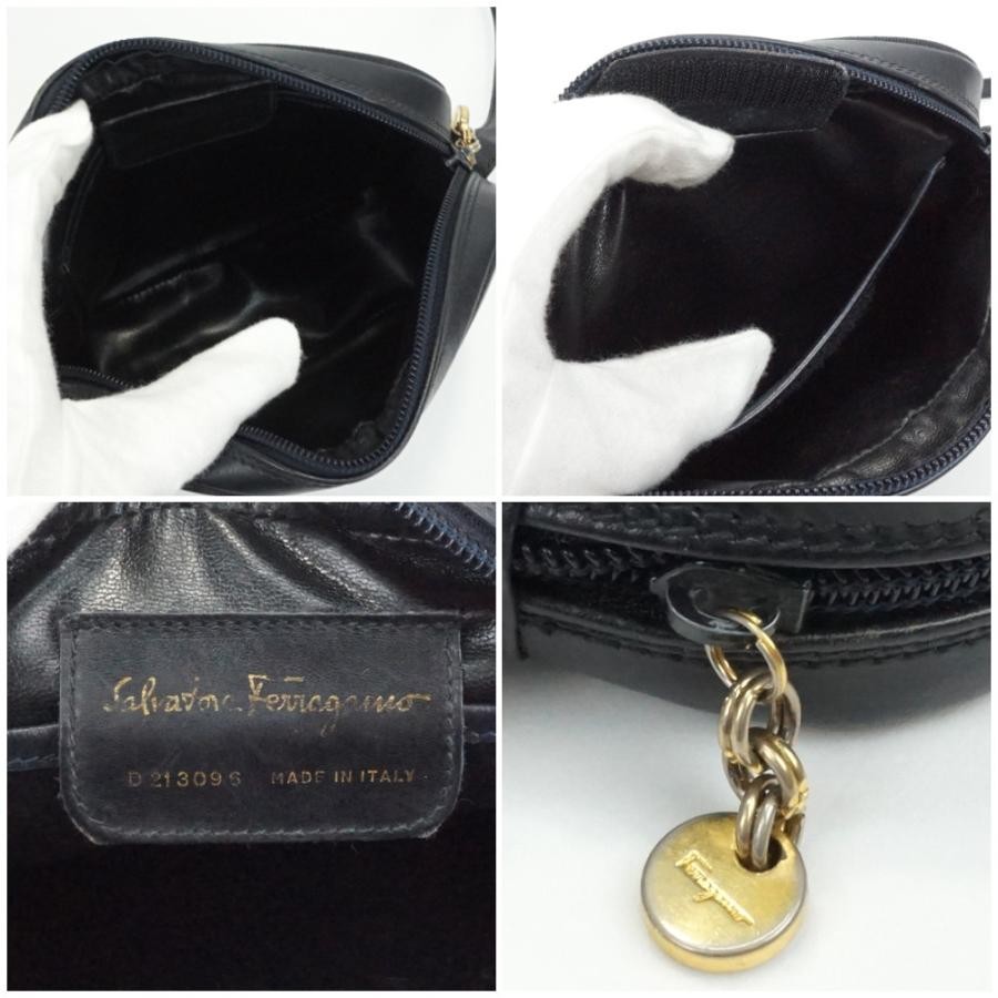 Ferragamo Vara Mini/Micro Shoulder Bag Black Leather W8.2in x H6.3in x D2.5in