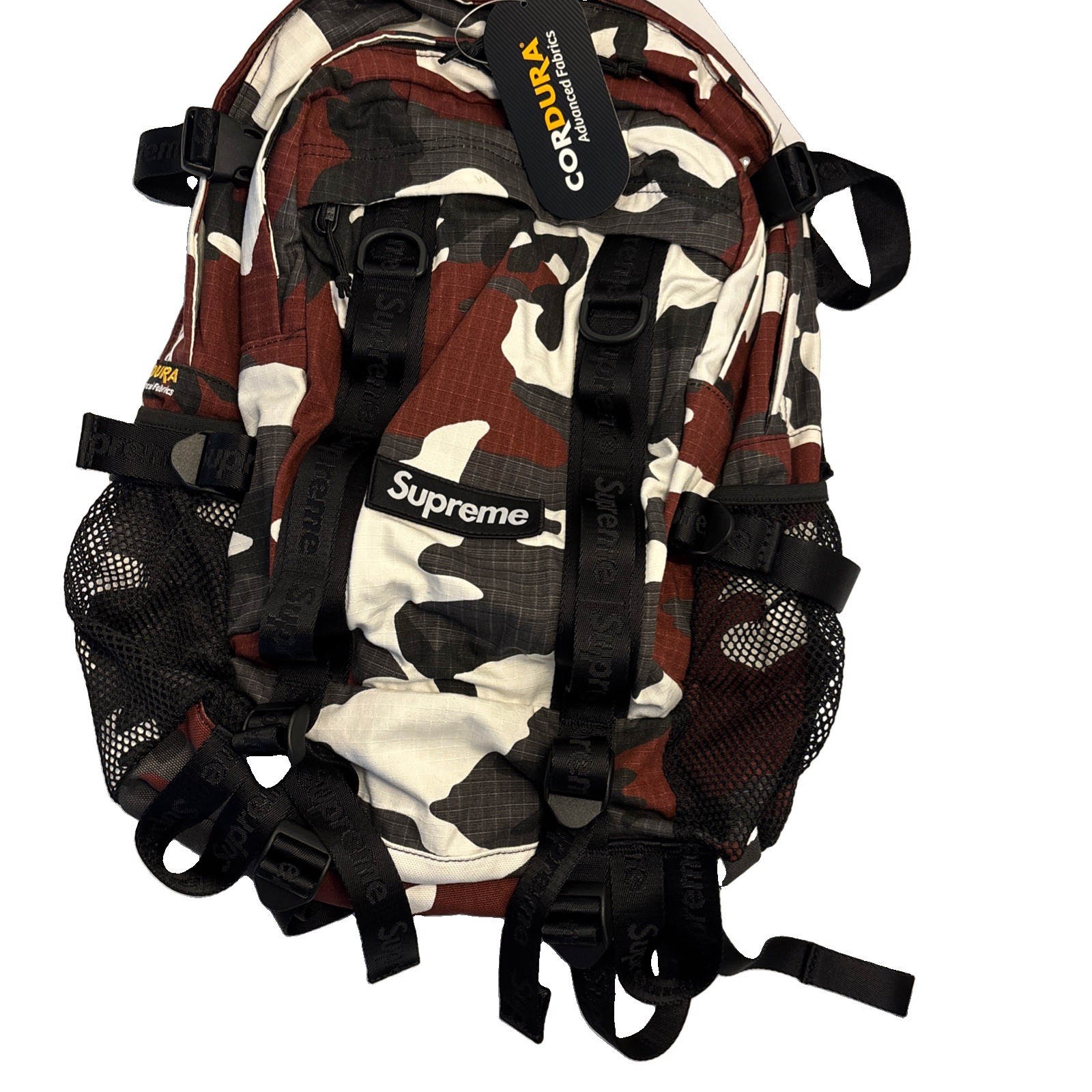 Supreme Logo Red Camo Backpack SS26