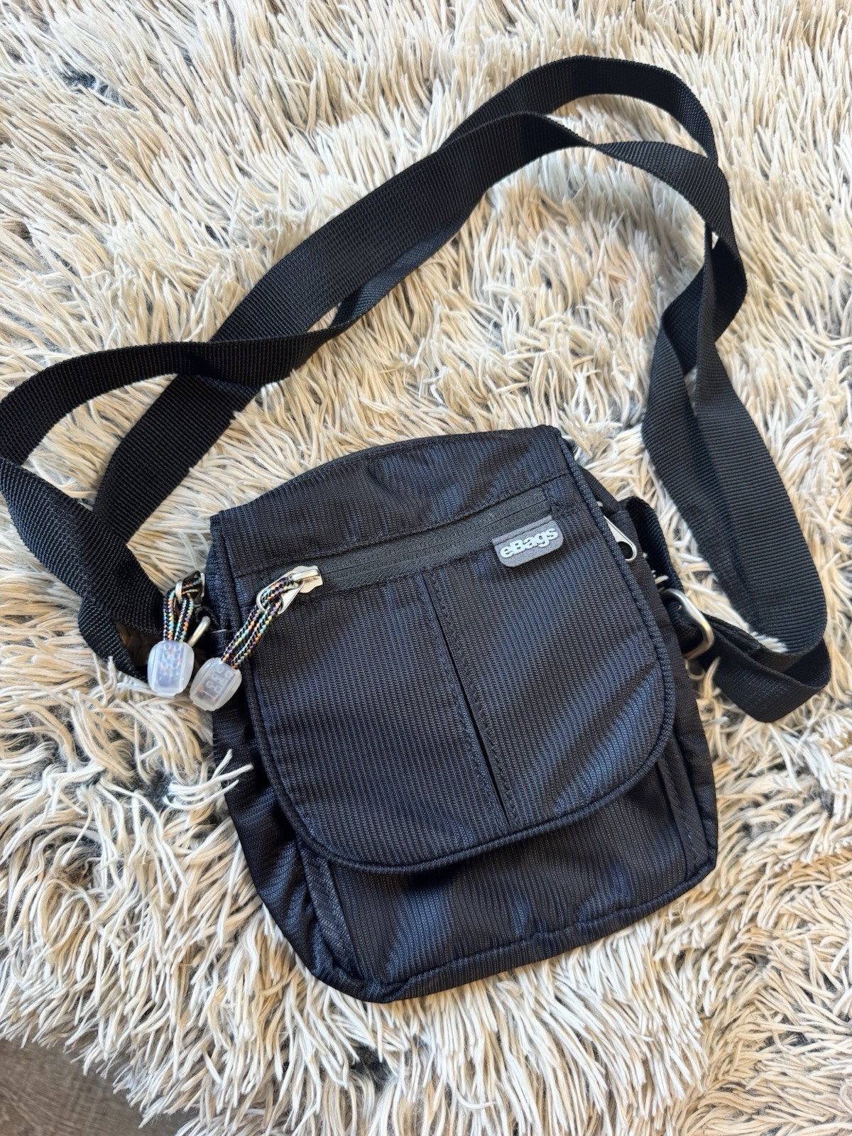 eBags Black Small Crossbody Travel Bag, Adjustable Strap, Zip Closure