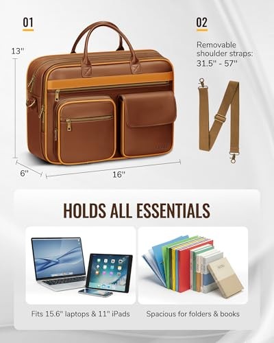 Leather Messenger Bag for Men, 15.6 In Vintage Briefcase with Padded Laptop