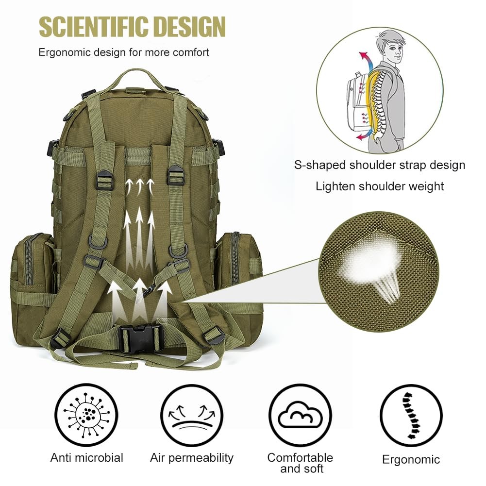Large Military Tactical Backpack for Men, 40-50L Backpacks for Women, Bug out…