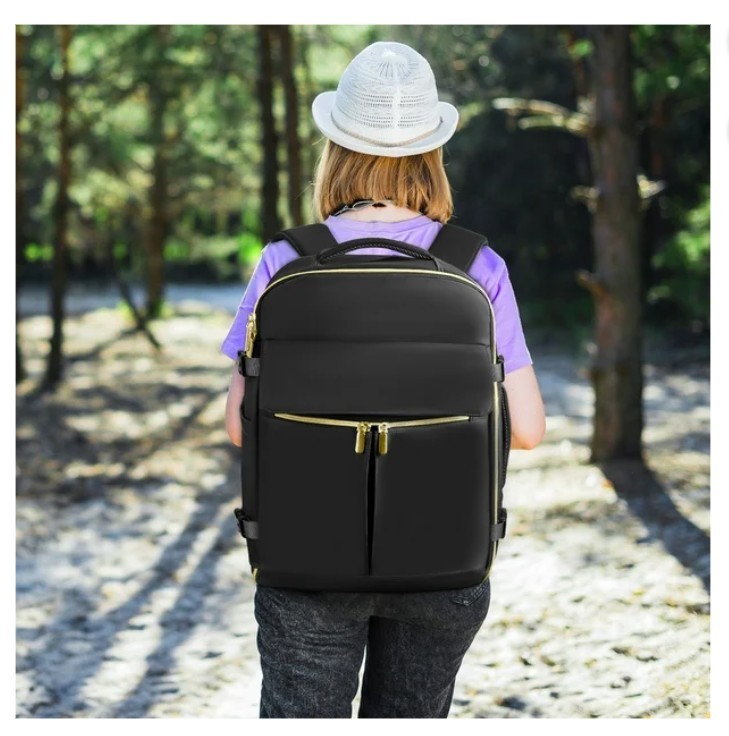 CshidWorld Travel Backpack 40L Large TSA Carry-On Fits 17″ Laptop – Black & Gold