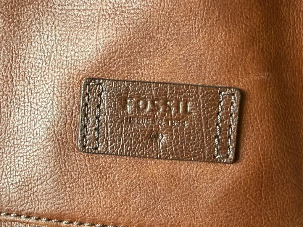 Fossil Leather Messenger Bag Two-Tone Brown Flap Top Laptop Soft