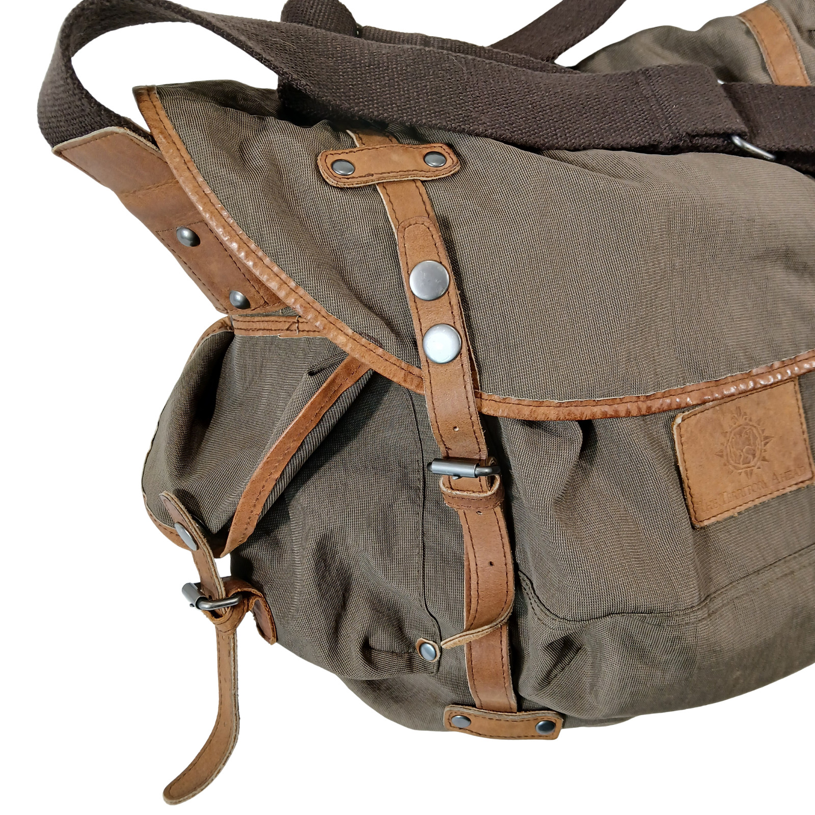 Territory Ahead Canvas Leather Trim Field Messenger Bag Olive Green Travel Utili