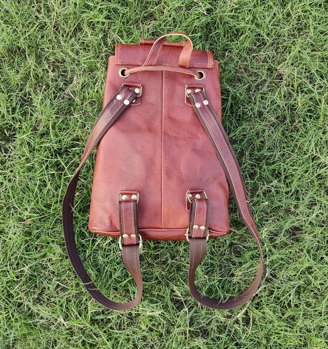 15″ Lambskin Leather Backpack Bag Men Vintage Laptop Rucksack Satchel Travel New