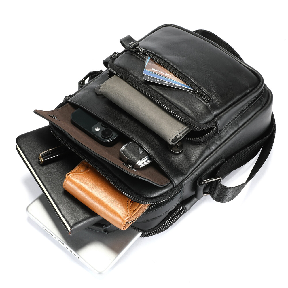LEBULLBRO Mens Cowhide Leather Sling Bag Shoulder Crossbody Bags Business Bag