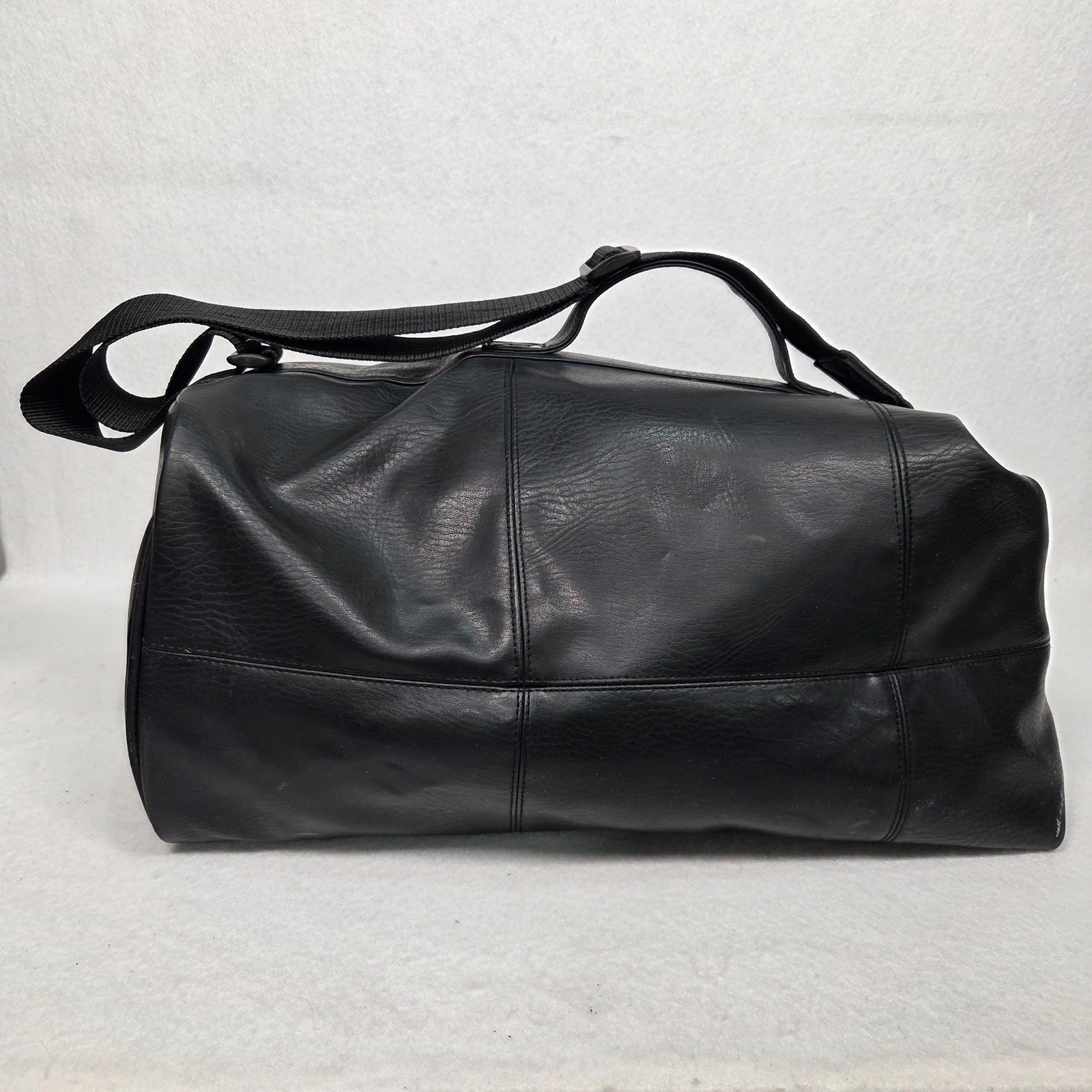 Vtg Karl Lagerfeld Weekender Duffel Bag Mens Black Faux Leather Travel Gym