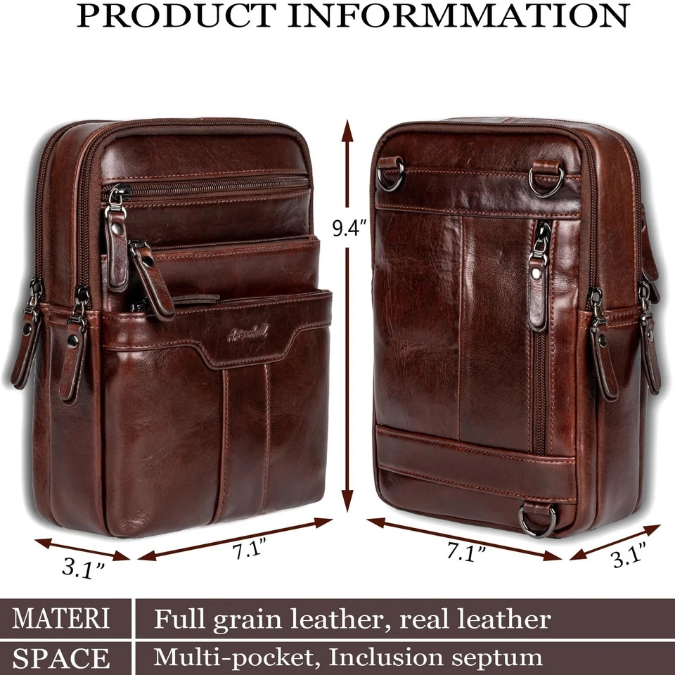 Leather Messenger Bag for Men, Small Leather Sling Shoulder Bag Messenger Pac