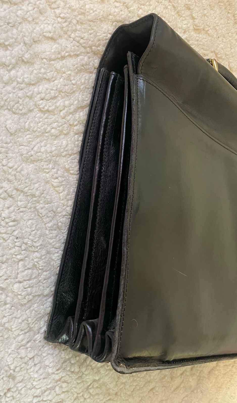 Vintage Bosca Old Leather Briefcase Flap over 3 Gusset Shoulder Bag