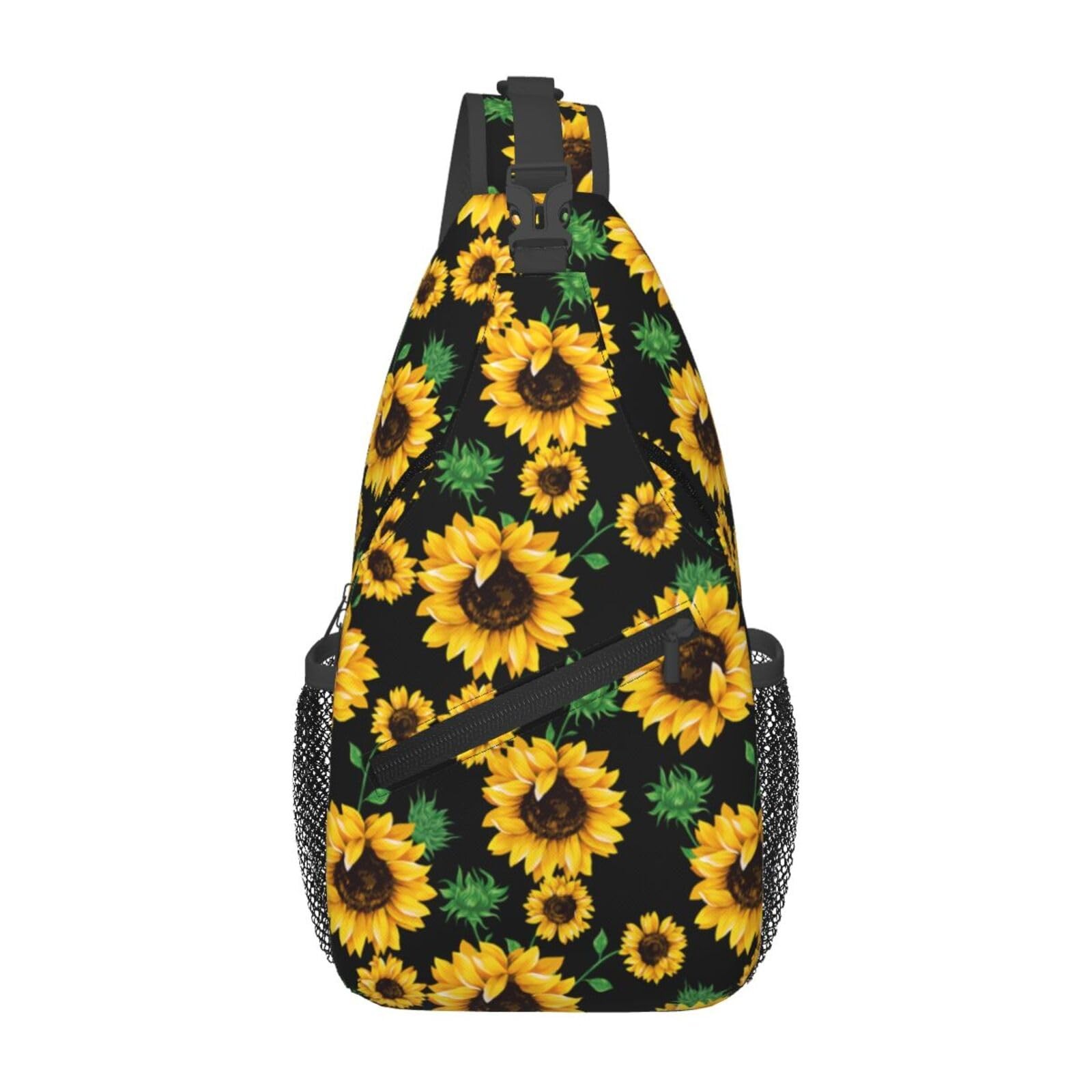 Yellow Sunflower Sling Backpack Men Hiking Daypack Crossbody 15.3×7.5×3.5 In