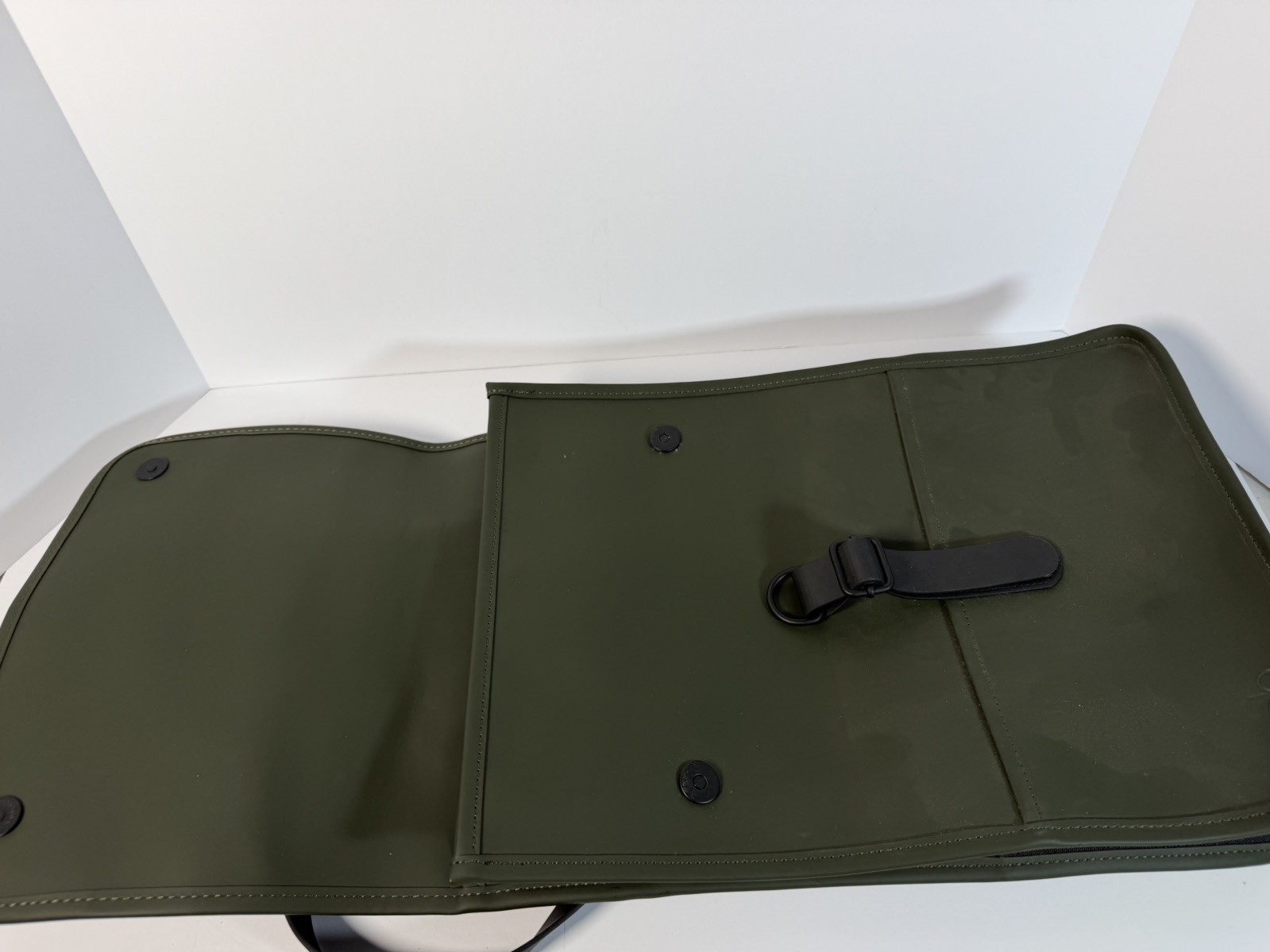 RAINS Waterproof Backpack Olive Green Rubberized Laptop Bag Minimalist Unisex