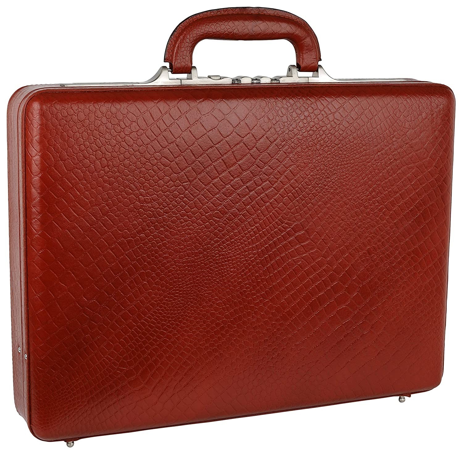 Genuine Leather CROCO Tan Briefcase Bag 18x5x12 Inch With Lock Messenger Attache