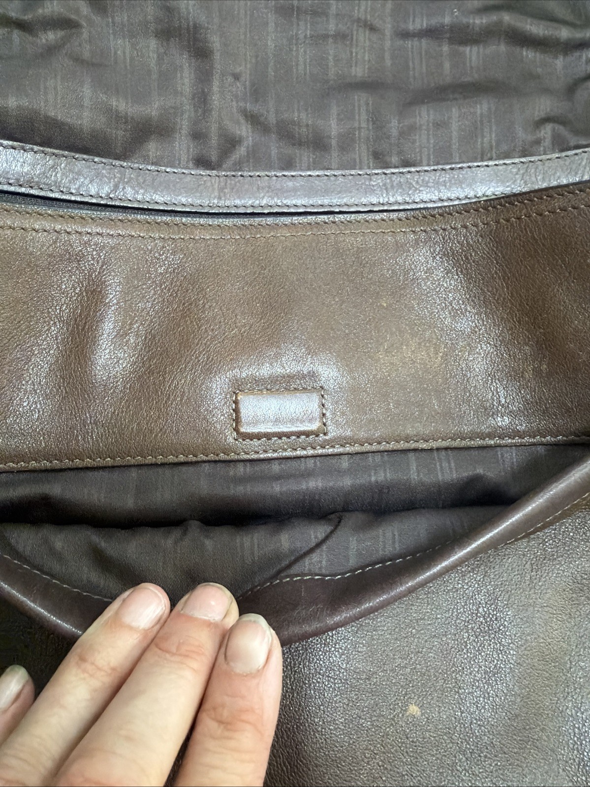 Tumi Dark Brown Leather Laptop Messenger Bag With Web Strap