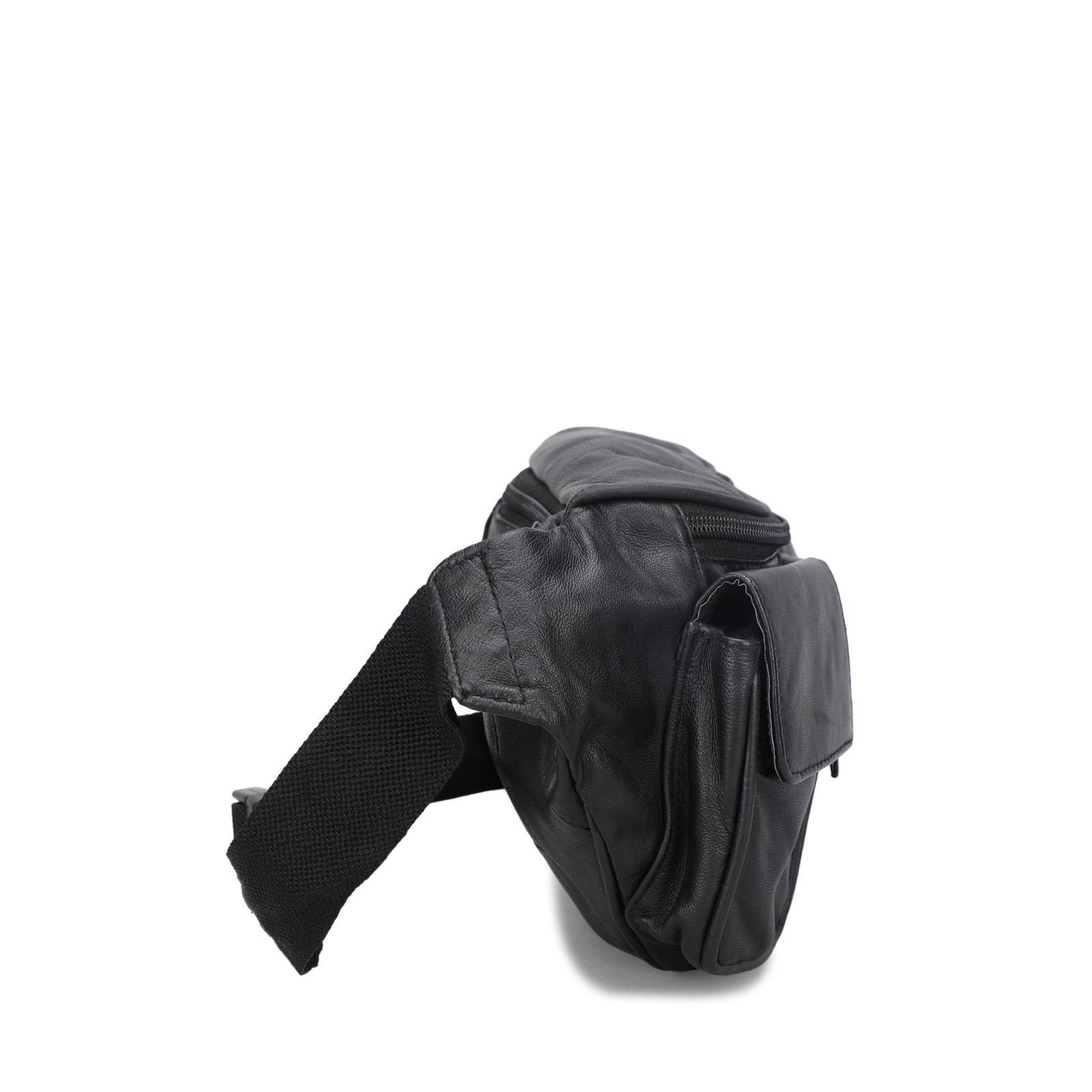 Large Black Solid Leather Waist Fanny Pack Belt Bag Travel Hip Purse Mens Women
