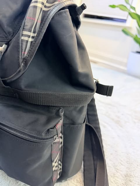 Burberry Black Label Backpack Mens Rucksack Black Nylon Nova Check Trim AUTH
