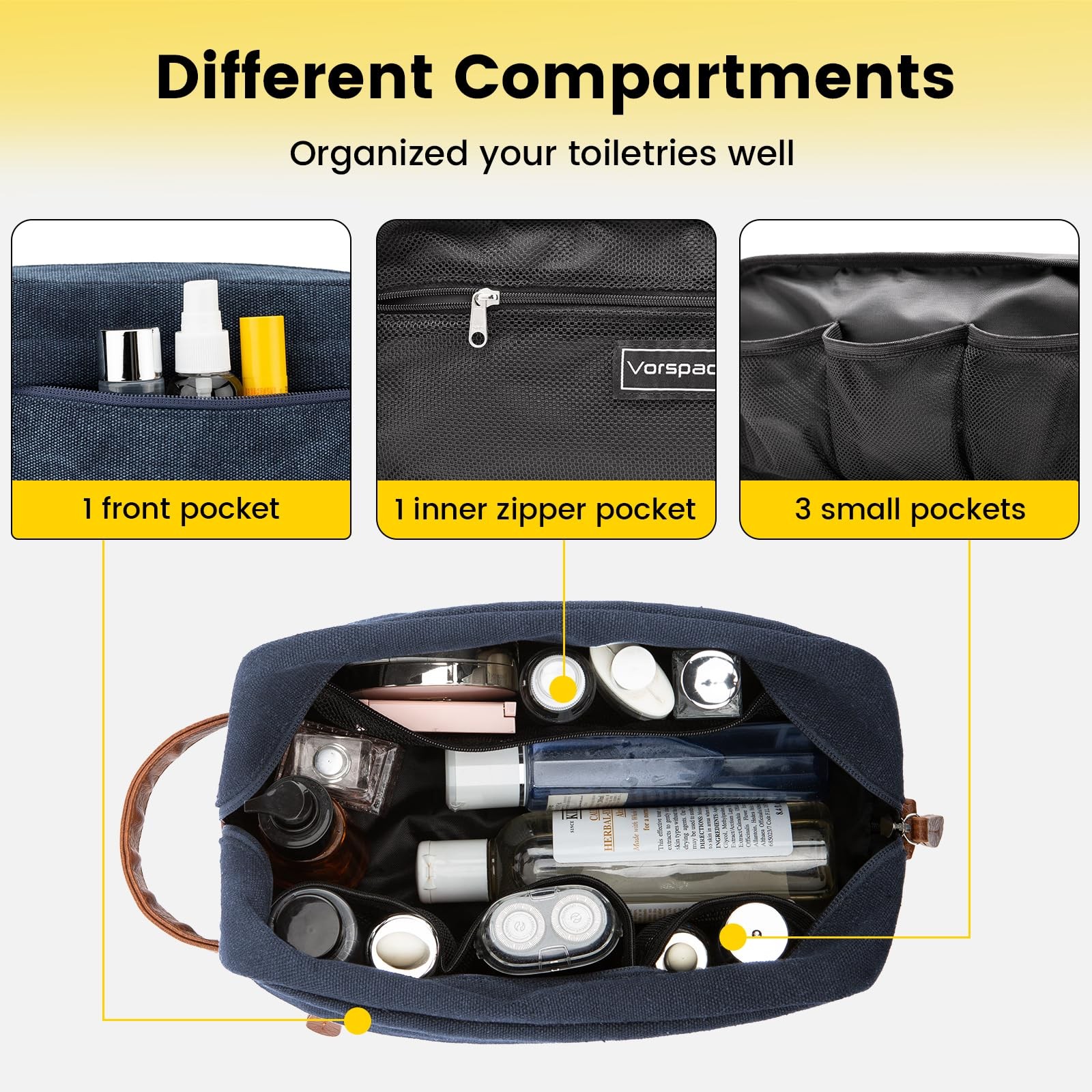 Vorspack Toiletry Bag Hanging Dopp Kit for Men Water Medium, Navy Blue