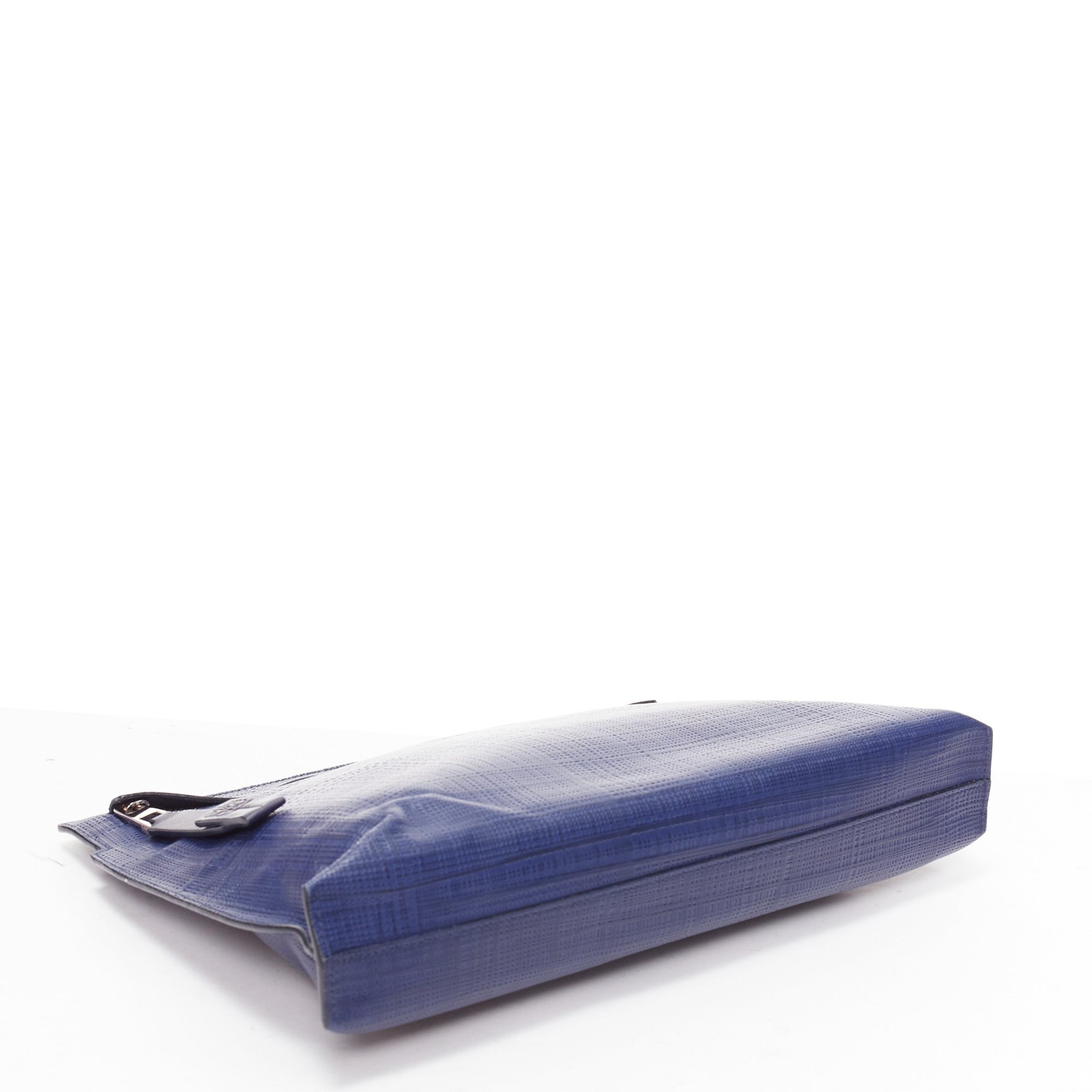 LOEWE T Pouch navy textured checkered leather silver zip wrist clutch bag