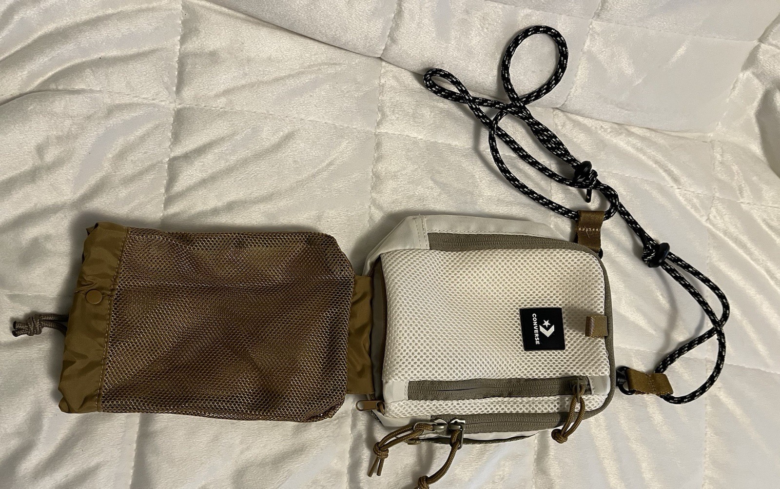 Converse Crossbody Bag Small Beige Olive Black Adjustable Rope Strap Zip