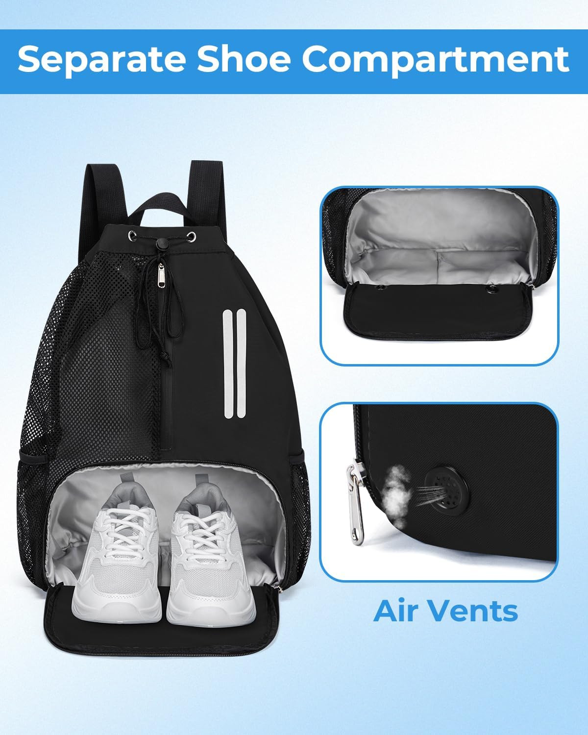 Swim Bag Mesh Drawstring Backpack with Shoe Compartment & Wet Pocket Waterproof