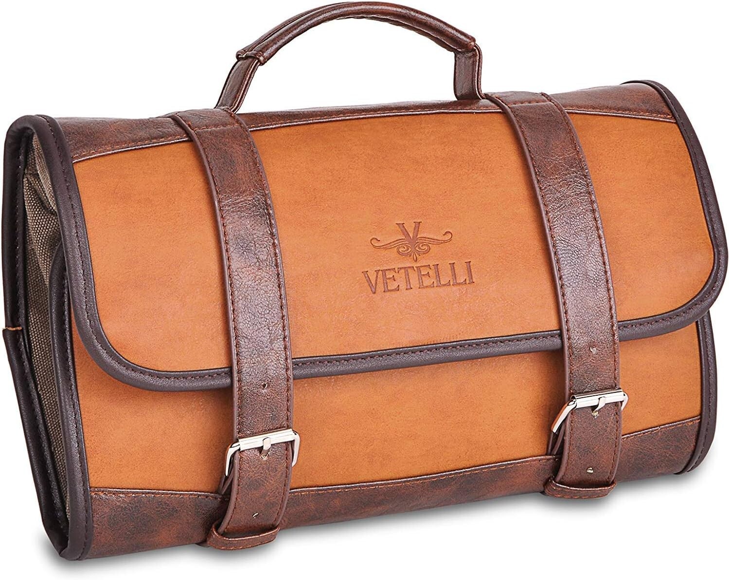 Stylish Water-Resistant Leather Toiletry Bag with Hanging Hook for Travel