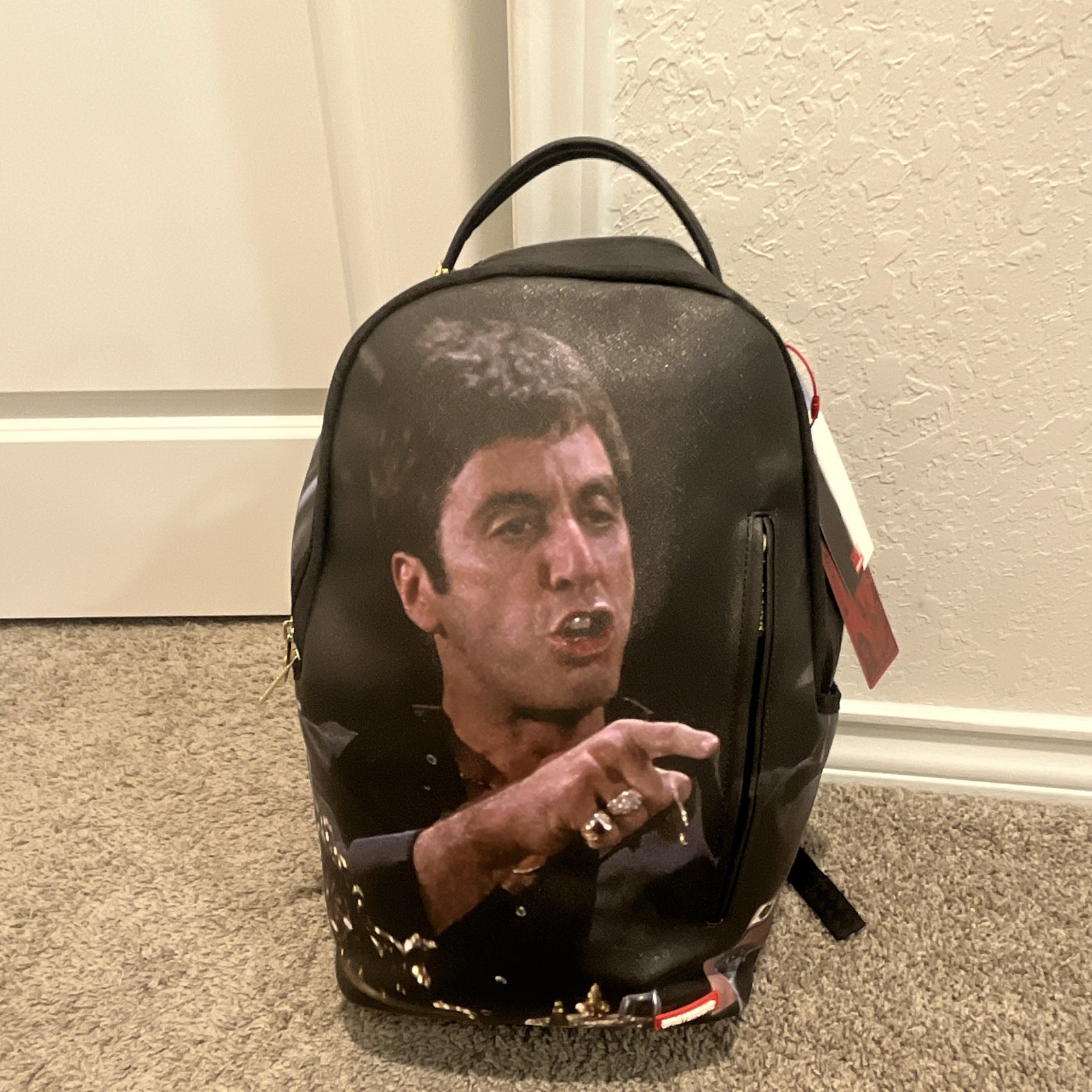 Sprayground Scarface Tony Montana Black Backpack Zip Pockets Graphic Print(USED)