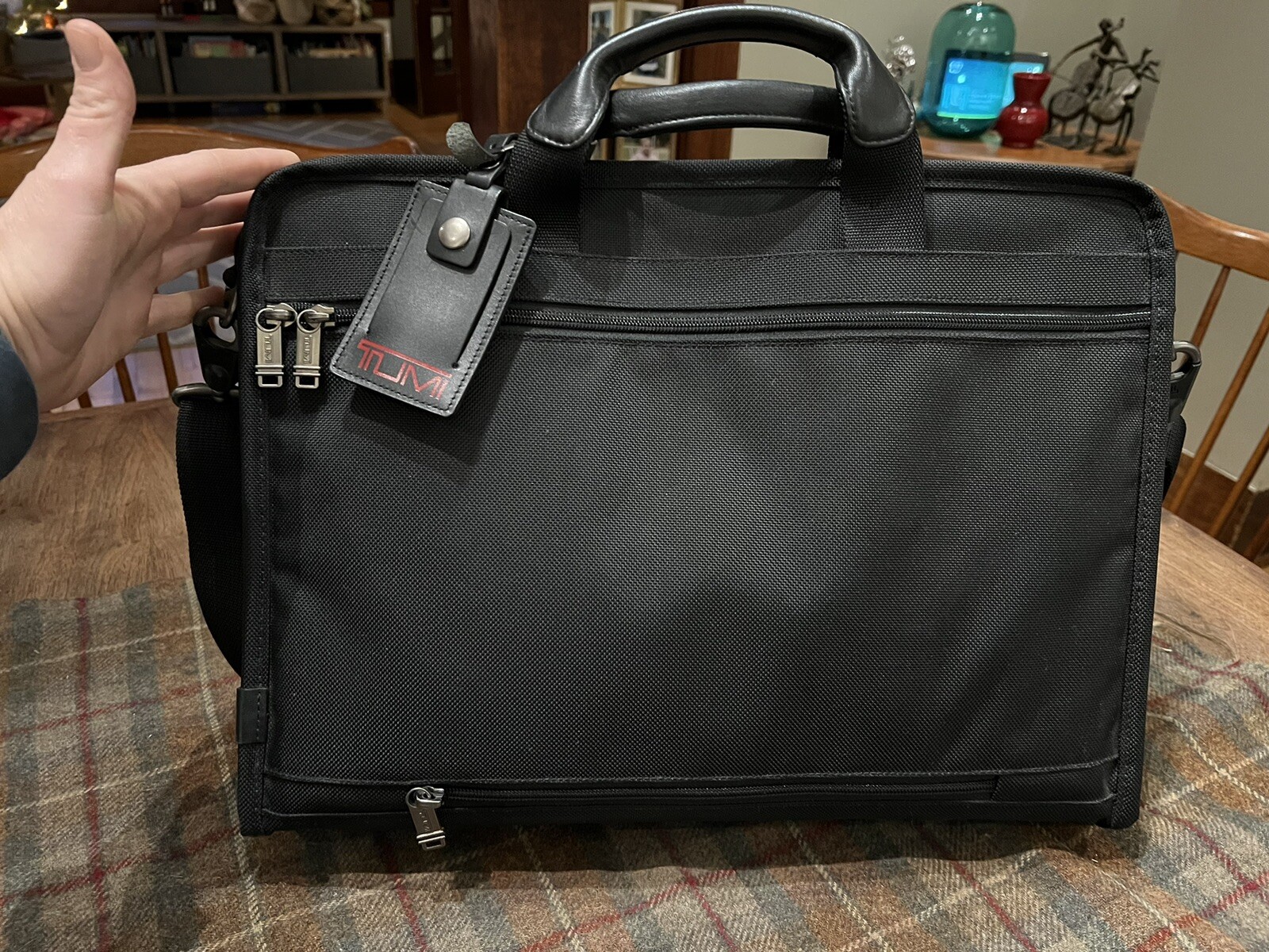 Tumi Nylon Briefcase Laptop Bag Messenger Black, Handles, Removable Strap
