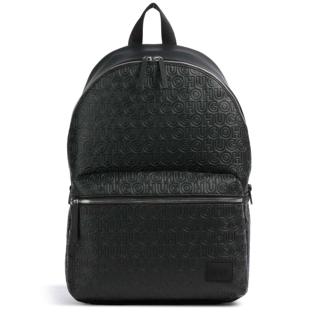 Hugo Boss Mens Black Ethon 2.0 14″ Zipper Faux Leather Padded Strap Backpack OS