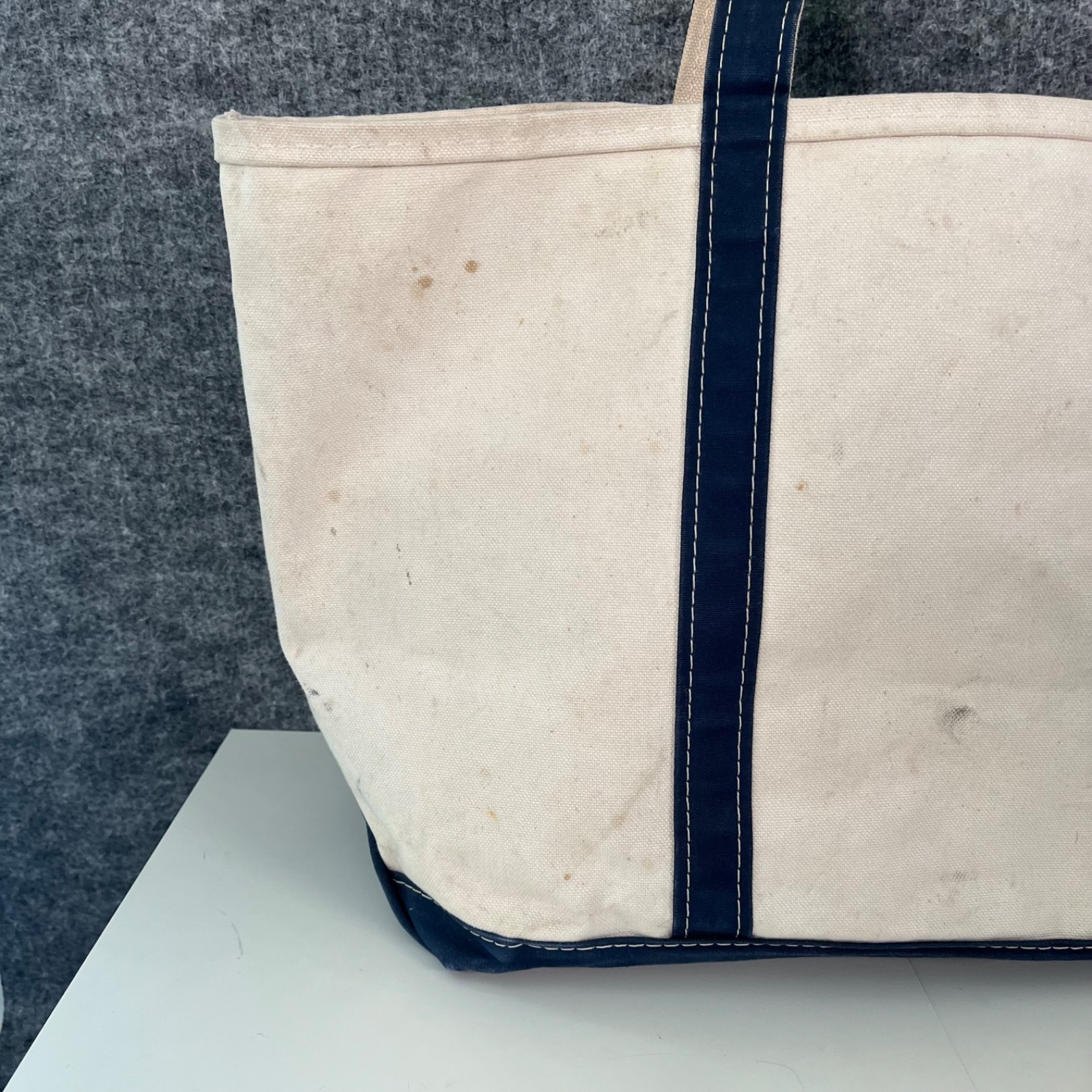 Vintage Boat & Tote Bag LL Bean USA Utility White Navy Outdoors Canvas Beach 80s