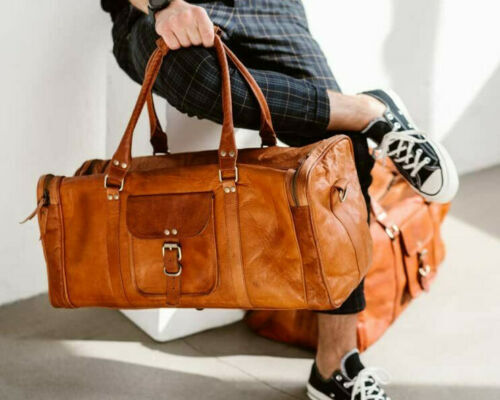 Leather Retro vintage Free Size Large Round duffle travel gym bag Men’s genuine