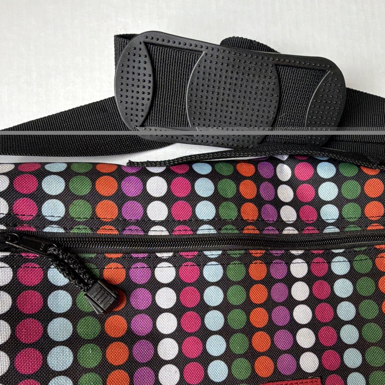 Dickies Multicolor/Black Polka Dot Messenger Bag, Zip Buckle, Pockets Strap