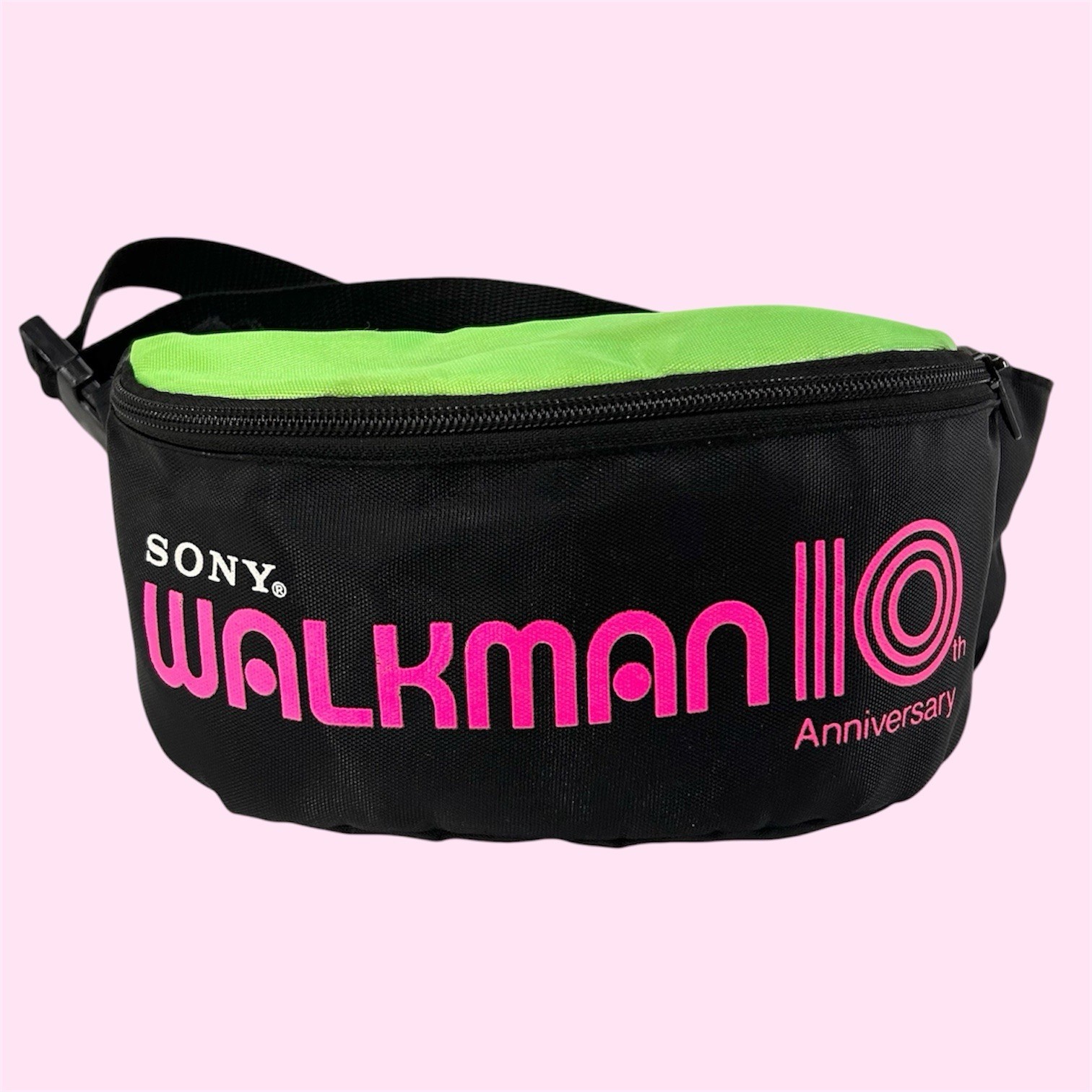 Vintage 90s Sony 10th Anniversary Walkman Crossbody Side Bag Fanny Pack Neon