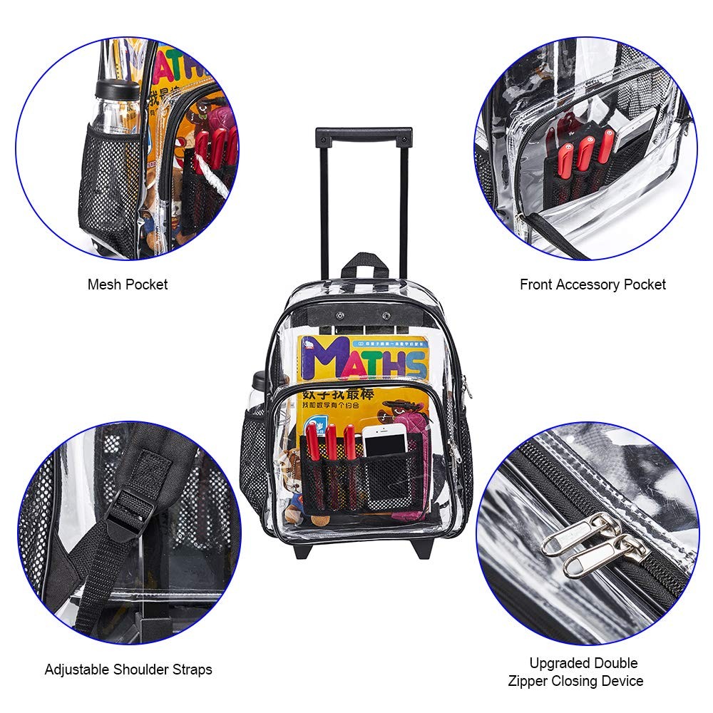 Rolling Clear Backpack, Heavy Duty Cold-Resistant Security Transparent PVC Ba…