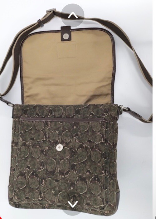 New COACH Heritage Web Green Brown Canvas Logo Leather Messenger Bag #F70627 U2