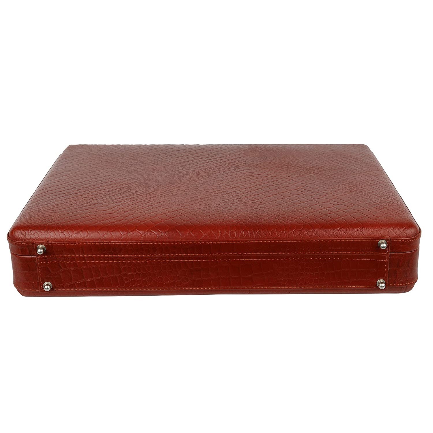 Genuine Leather CROCO Tan Briefcase Bag 18x5x12 Inch With Lock Messenger Attache