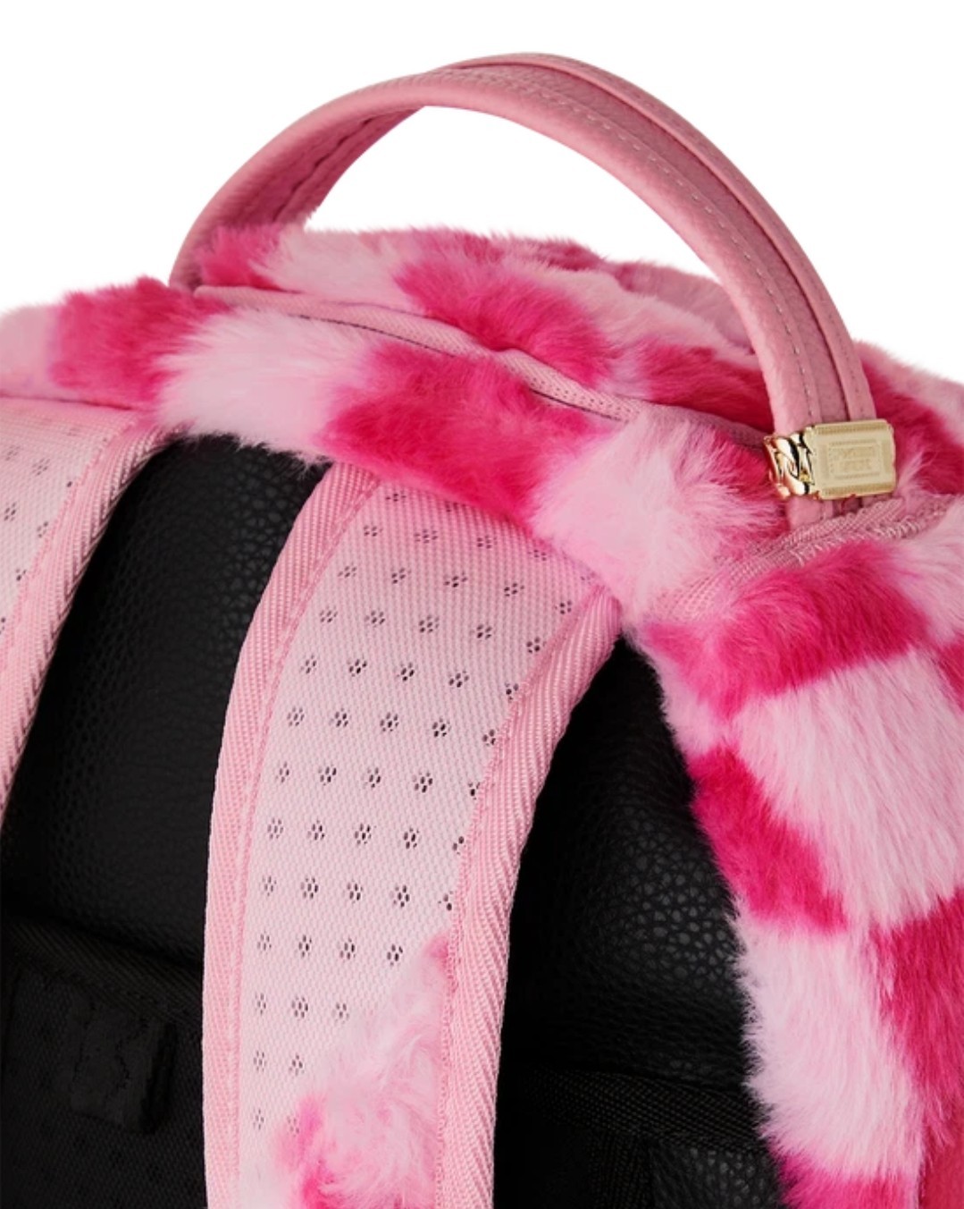 Sprayground Pink Furry Check Backpack🔥New Black Bookbag Large School Bag