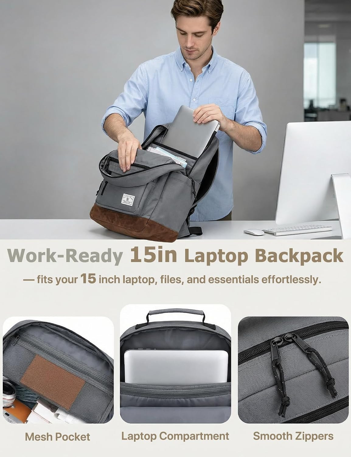 Backpack for Men Women,Lightweight 15.6In Bookbag with Mulitiple Pockets,Water R
