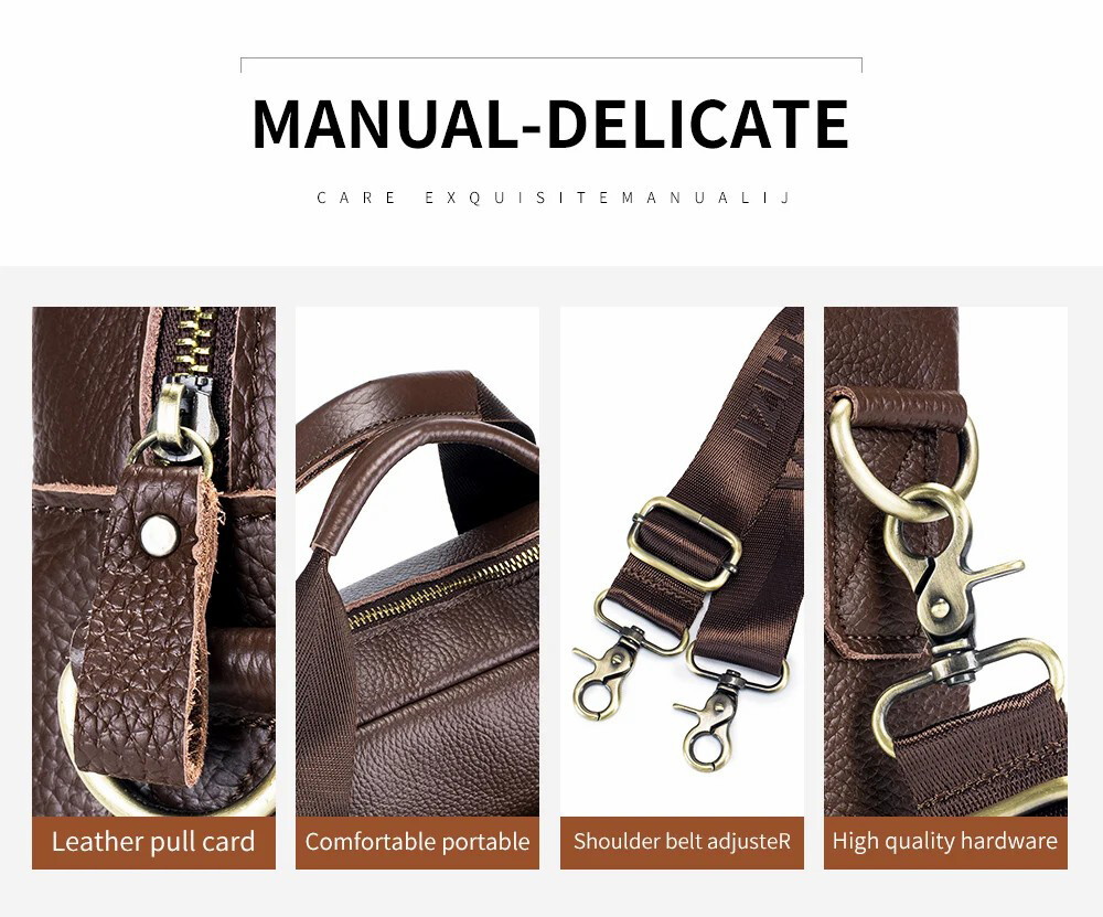 Men’s genuine leather 14 inch notebook bag, men’s office and business handbag