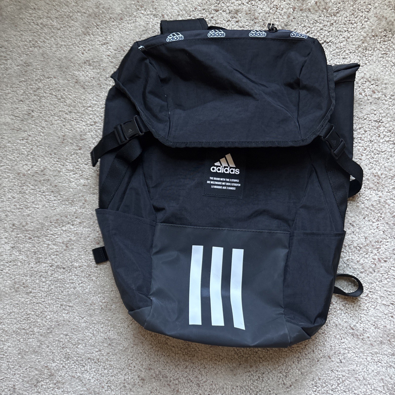 Adidas Bag Camper Backpack Black Zip Pocket Gym Bag Outdoor Camping Three Stripe