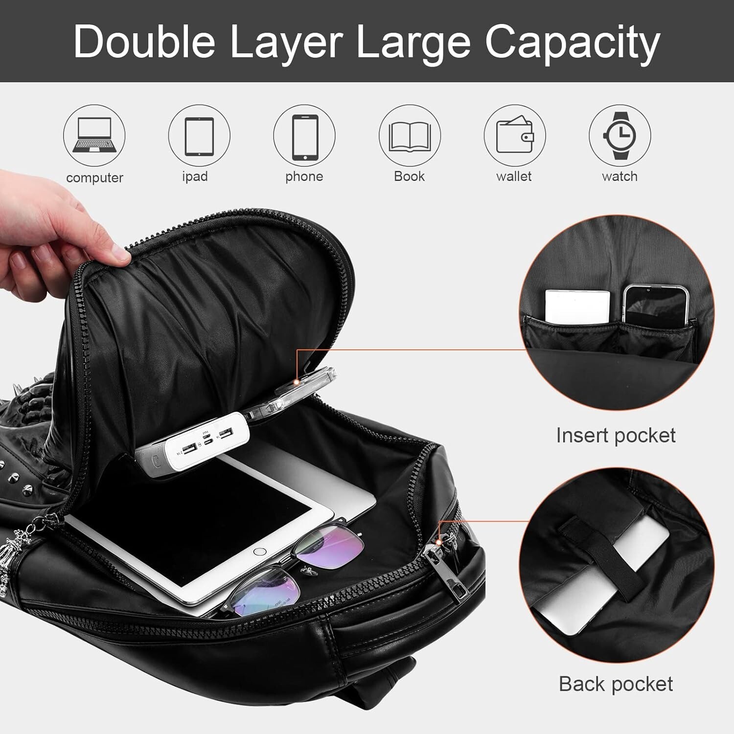 3D PU Leather Skull Backpack College/High School Bags Bookbag School Computer Ba