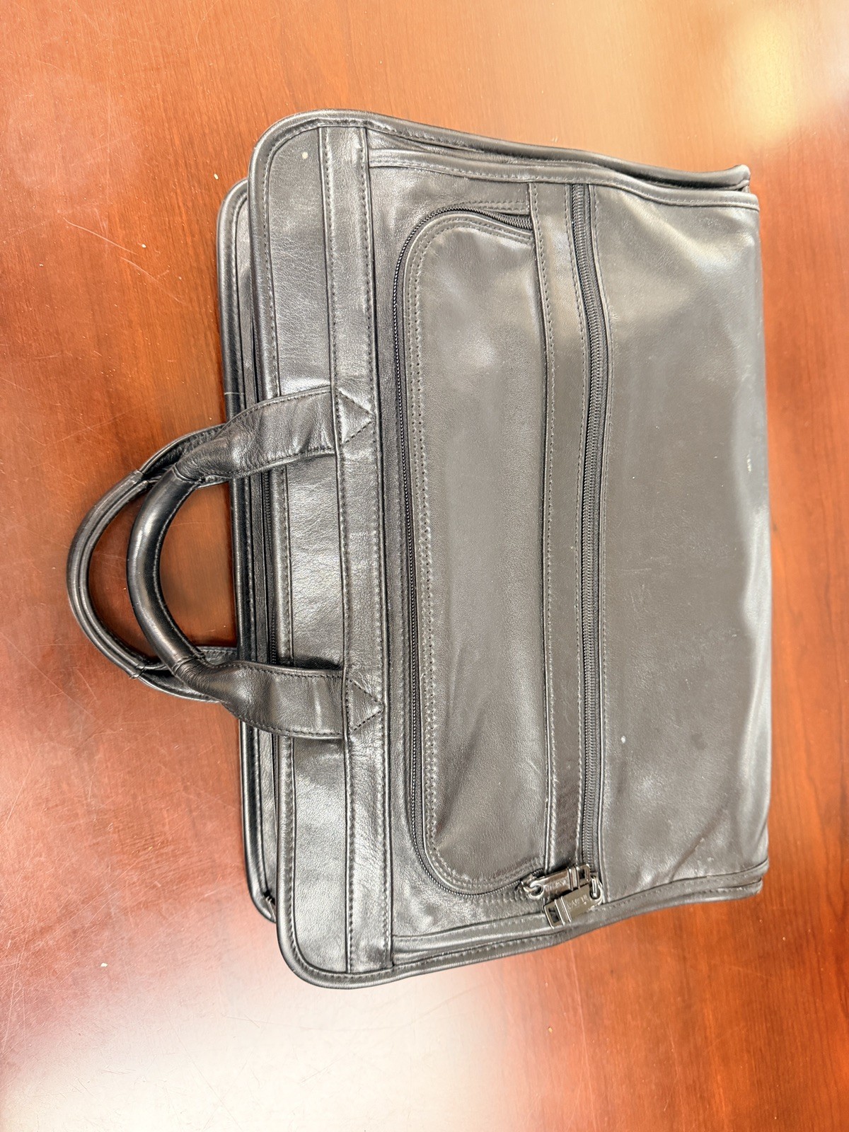 TUMI 9602D3 Black Genuine Leather Slim Briefcase Laptop Bag w/ Shoulder Strap
