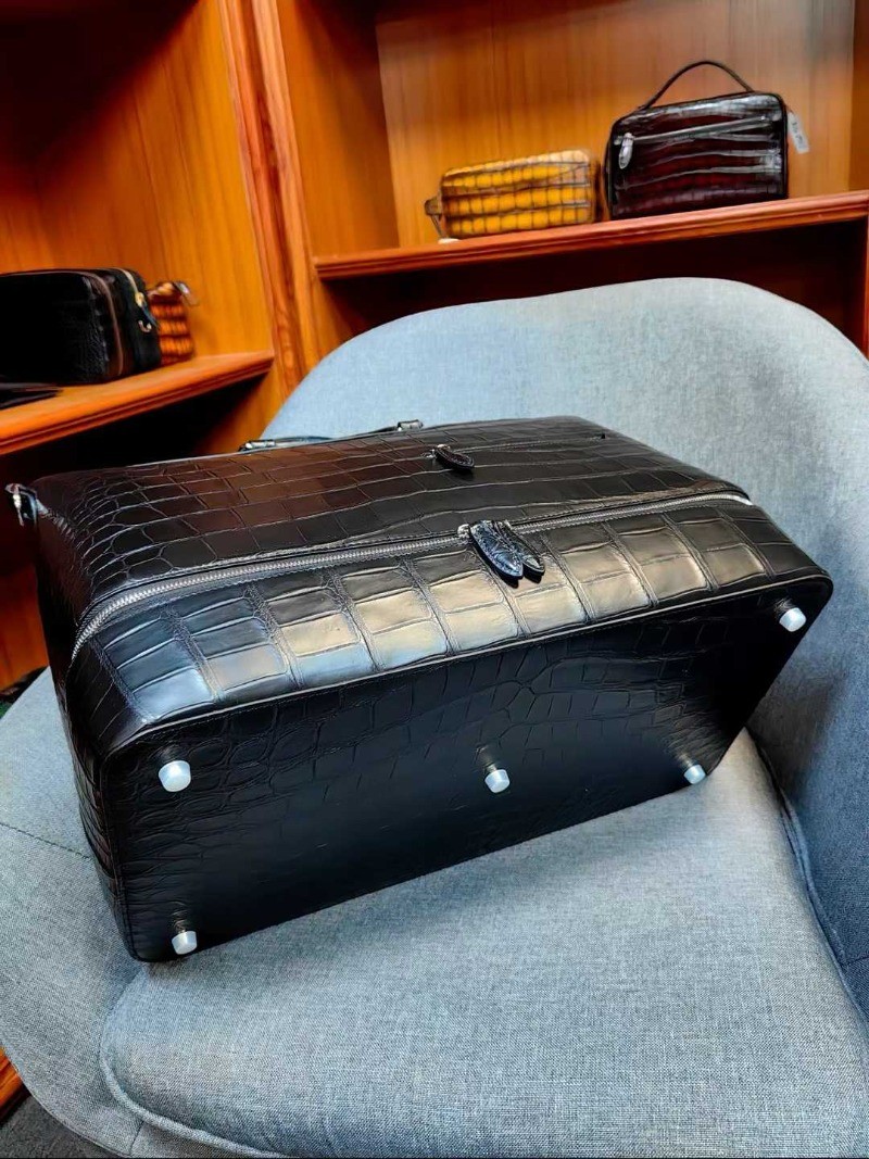 Handcrafted Real Croco Belly Leather Double Layer Business Handbag Travel