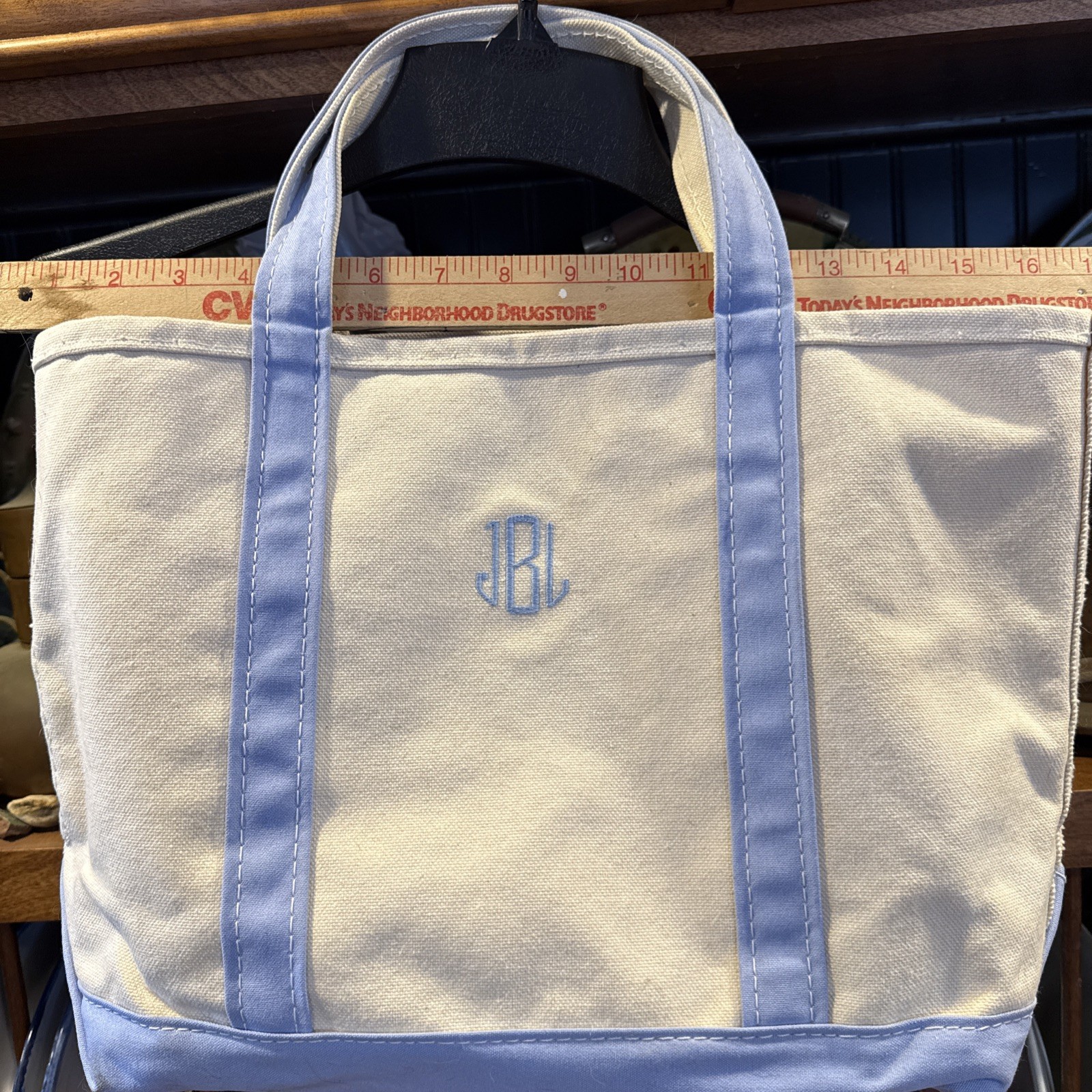 Vintage LL Bean Boat And Tote Black Trim Ivory Bag Canvas Medium 16″ x 11” A6