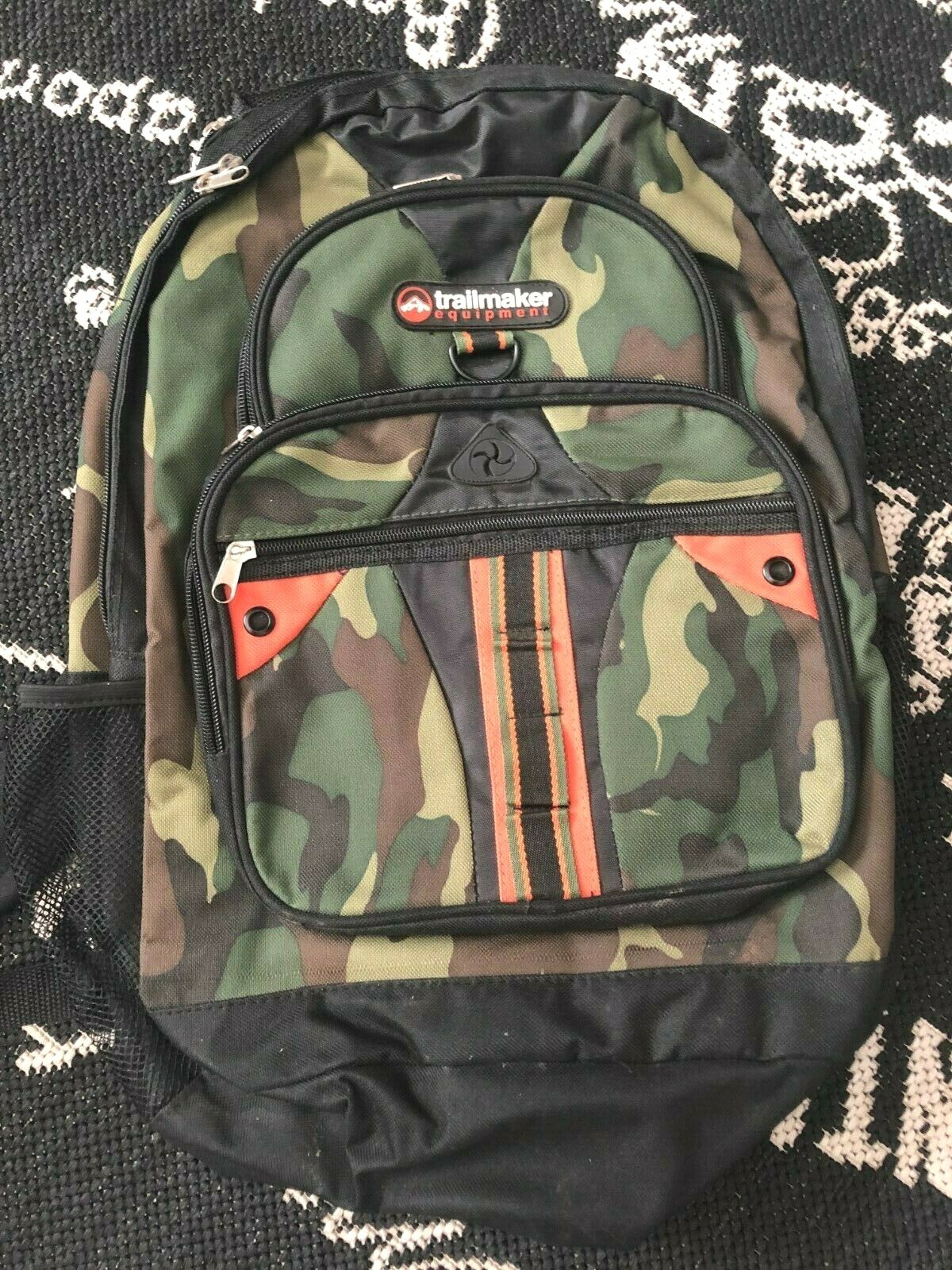 New LG Mens TRAILMAKER EQUIPMENT BACKPACK Camo Orange Black Mesh Pockets EXPANDS