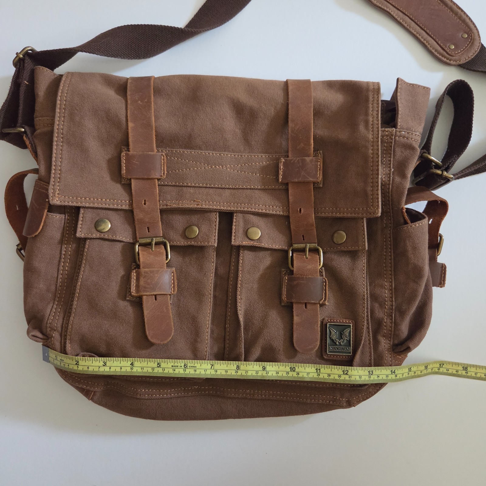Military Canvas Leather Men Messenger Bag Shoulder Crossbody Bag Sturdy Muchuan