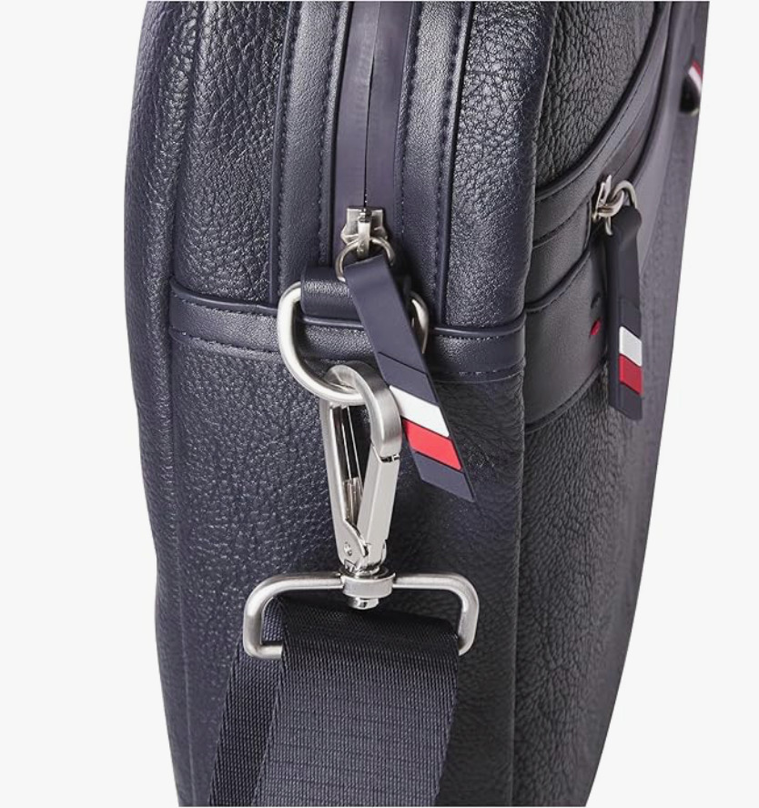 New Men’s Tommy Hilfiger Leo Briefcase Navy Blue w/ Shoulder Strap Faux Leather