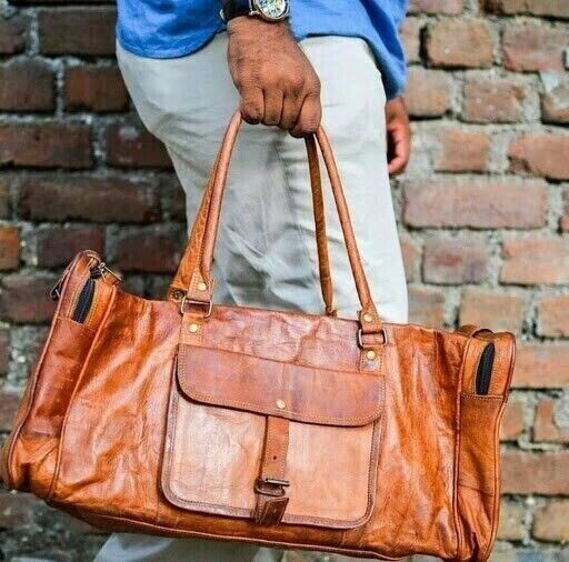 Italy Big Leather Genuine Bag Travel Dufflel Overnight Men Gym Luggage Weekend