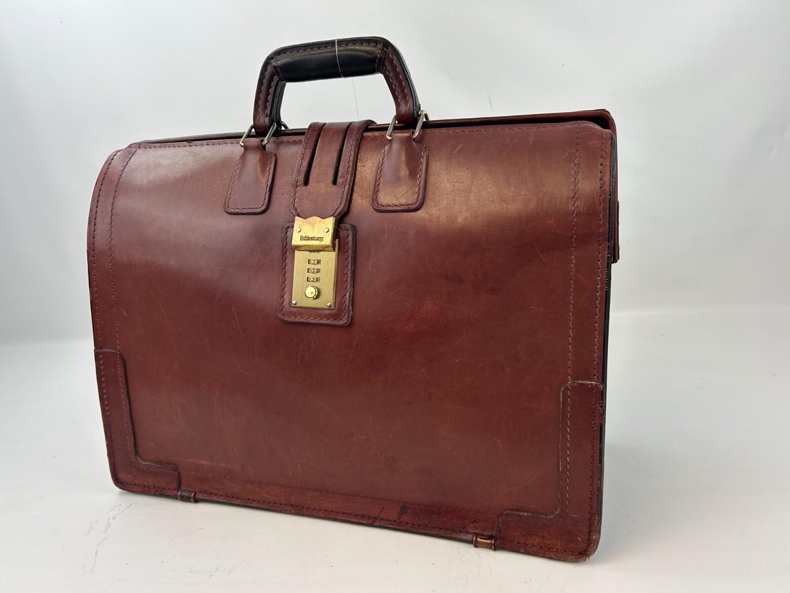 Vintage Leather SCHLESINGER Doctor Attorney Briefcase Attache Bags Mens